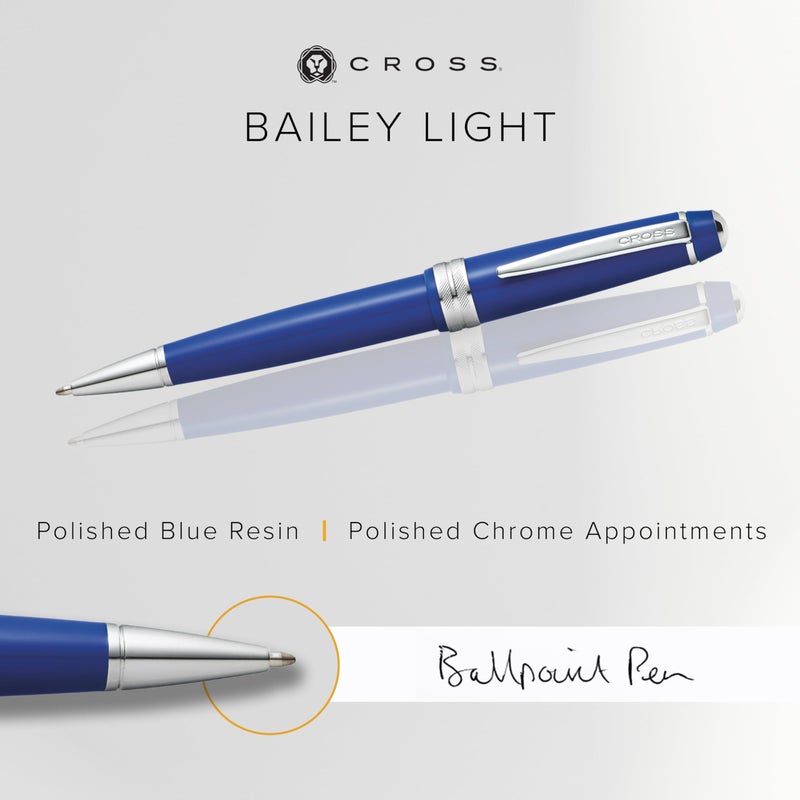 Cross Bailey Light Refillable Ballpoint Pen Presented in a Everyday Gift Box - Medium Point, Black Ink, Polished Blue - Image 2